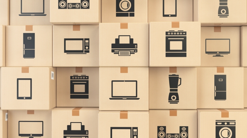ミニダンボールに描かれた数種類の家電