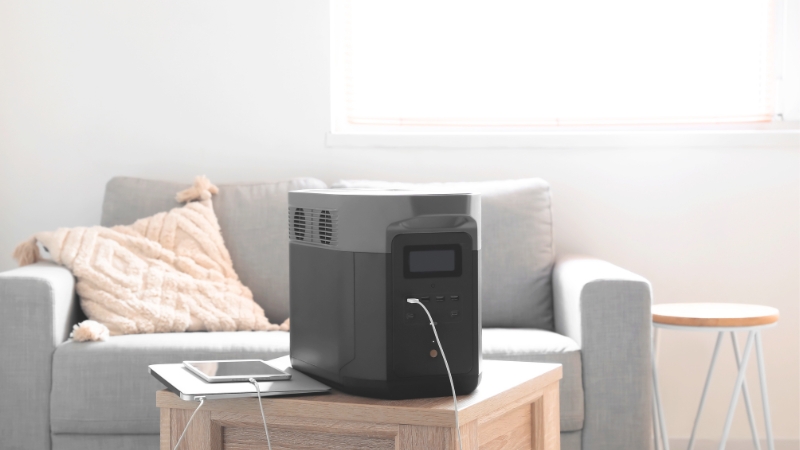 テーブルの上に置かれたポータブル電源